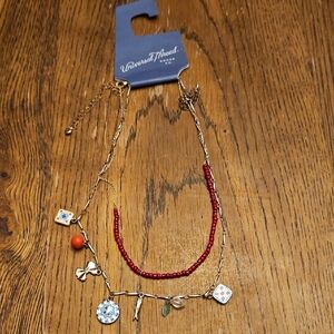 Universal Thread Gold and Red Beaded Necklace